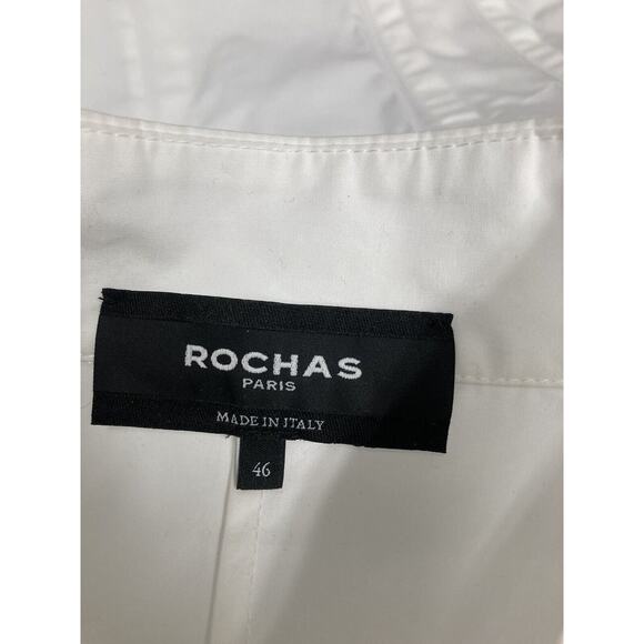 ROCHAS PARIS White Cotton Button Accent High Neck Blouse Shirt Top 46 US 8 - Picture 3 of 4